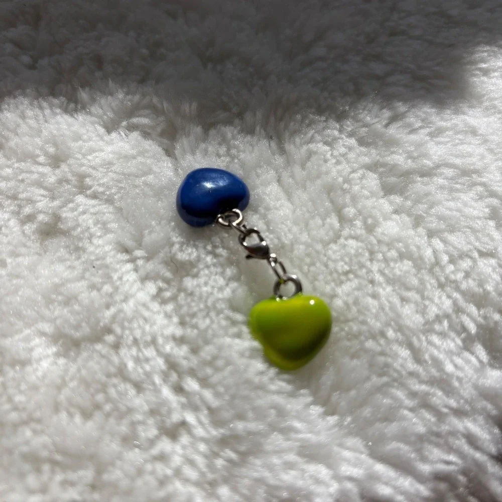 Blue and Green Heart Charm Keychain Cute Kawaii Aesthetic Y2K Keyring Bag